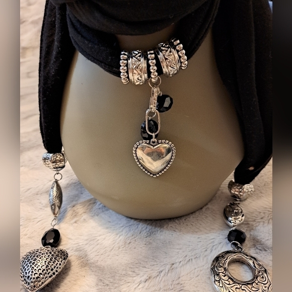Black Scarf With Silver Charms & Embellishments - Picture 4 of 5